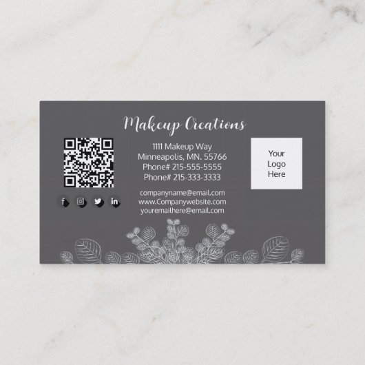 Eucalyptus Minimalist Gray Line Art QR Code 名刺 (裏面)