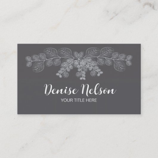 Eucalyptus Minimalist Gray Line Art QR Code 名刺 (正面)