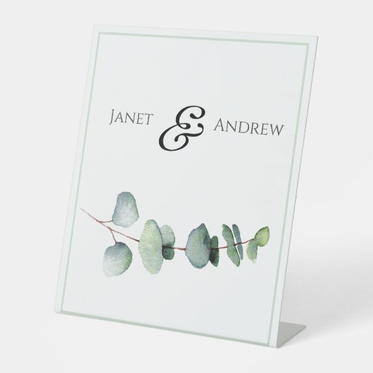 Eucalyptus Minimalist Wedding Stand-Up Sign 台座サイン (正面)