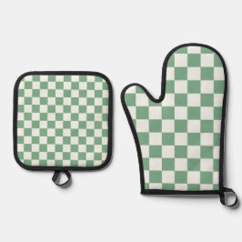 Eucalyptus mist checkerboard pattern 鍋つかみ&鍋敷きセット
