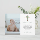 Eucalyptus Modern Baptism Photo Thank You Cards 招待状 (スタンド正面)