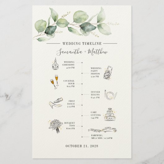 Eucalyptus Modern Icon Wedding Itinerary Program 便箋 (正面)