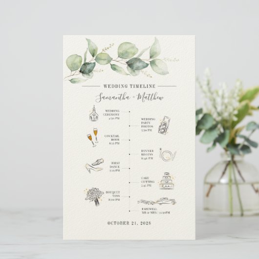 Eucalyptus Modern Icon Wedding Itinerary Program 便箋 (スタンド正面)