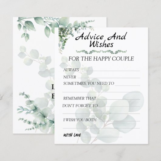 Eucalyptus Modern Wedding Advice and Wishes (正面/裏面)