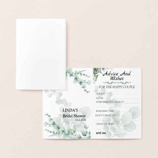 Eucalyptus Modern  Wedding Advice and Wishes 箔カード (ディスプレー)