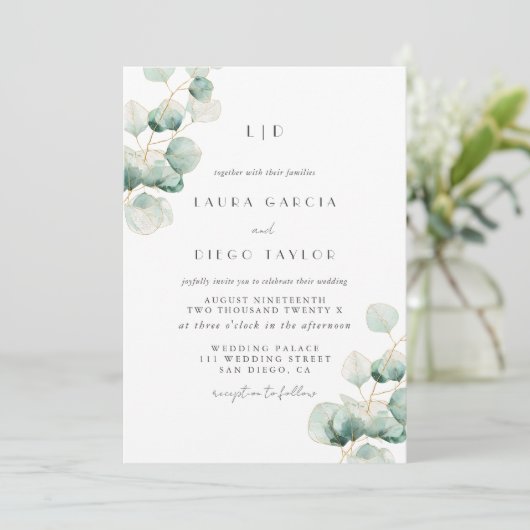 Eucalyptus Monogram Elegant  Wedding 招待状 (スタンド正面)
