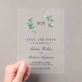 Eucalyptus Monogram Wedding Save the Date アクリル招待状 (インサイチュ (ポータブル))