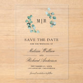 Eucalyptus Monogram Wedding Save the Date アクリル招待状 (正面)