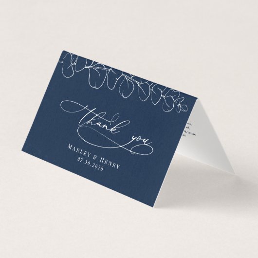 Eucalyptus Navy Blue Wedding Folded thank You  (正面)