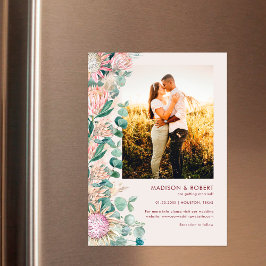 Eucalyptus Pampas Grass Pink Proteas Save the Date マグネット招待状