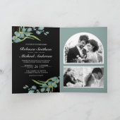 Eucalyptus Photo Collage QR Code Black Wedding 招待状 (内部)