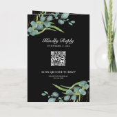 Eucalyptus Photo Collage QR Code Black Wedding 招待状 (裏面)