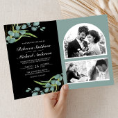 Eucalyptus Photo Collage QR Code Black Wedding 招待状