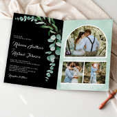 Eucalyptus Photo Collage QR Code Black Wedding 招待状