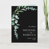 Eucalyptus Photo Collage QR Code Black Wedding 招待状 (正面)