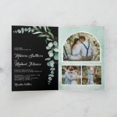 Eucalyptus Photo Collage QR Code Black Wedding 招待状 (内部)