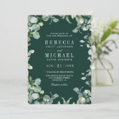 Eucalyptus Photo Collage QR Code Emerald Wedding 招待状 (スタンド正面)