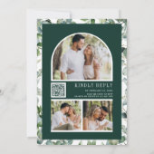 Eucalyptus Photo Collage QR Code Emerald Wedding 招待状 (裏面)