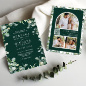 Eucalyptus Photo Collage QR Code Emerald Wedding 招待状