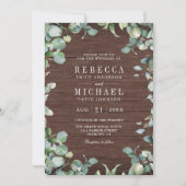 Eucalyptus Photo Collage QR Code Wood Wedding 招待状 (正面)