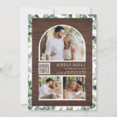 Eucalyptus Photo Collage QR Code Wood Wedding 招待状 (裏面)