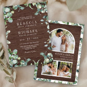 Eucalyptus Photo Collage QR Code Wood Wedding 招待状
