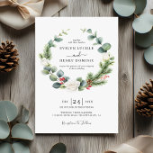 Eucalyptus Pine Greenery Wreath Evergreen Wedding 招待状