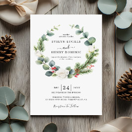 Eucalyptus Pine Greenery Wreath Evergreen Wedding 招待状