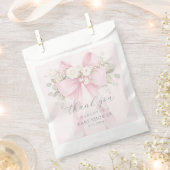 Eucalyptus Pink Bow Baby Shower Thank you フェイバーバッグ (クリップ留めされた状態)