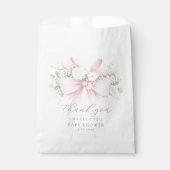 Eucalyptus Pink Bow Baby Shower Thank you フェイバーバッグ (正面)