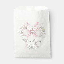 Eucalyptus Pink Bow Baby Shower Thank you フェイバーバッグ