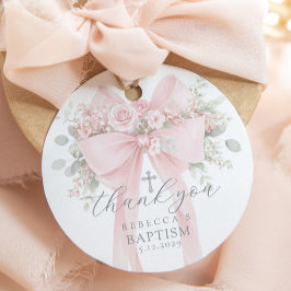 Eucalyptus Pink Bow Baptism Thank you フェイバータグ