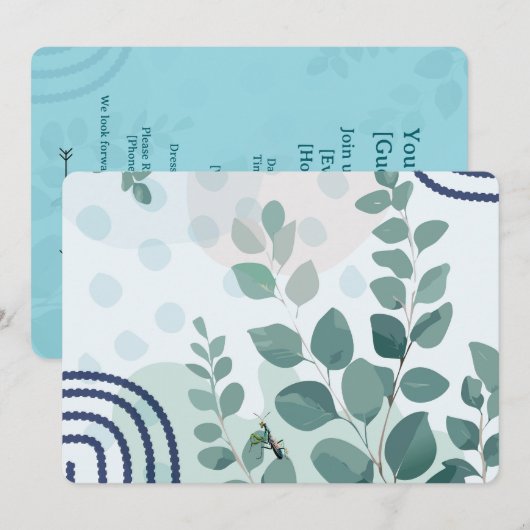 Eucalyptus Praying Mantis Australian Botanical Art 招待状 (正面/裏面)