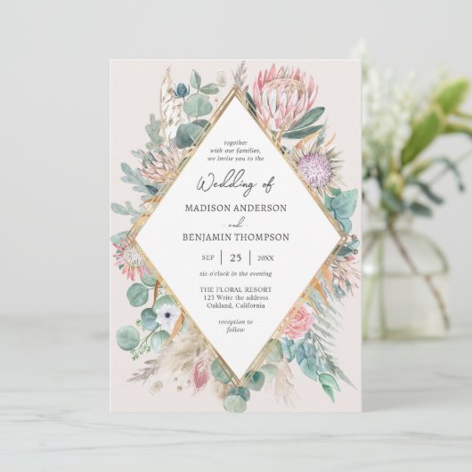 Eucalyptus Protea Pampas Grass Wedding invitation 招待状 (スタンド正面)
