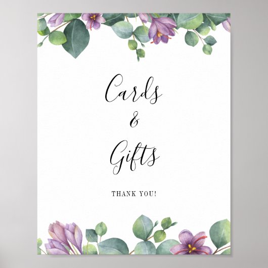 Eucalyptus Purple Greenery Cards and Gifts Sign ポスター (正面)