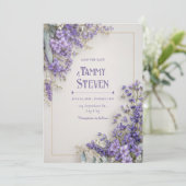 Eucalyptus Purple Wildflower Gold Frame 招待状 (スタンド正面)