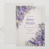 Eucalyptus Purple Wildflower Gold Frame 招待状 (正面/裏面)