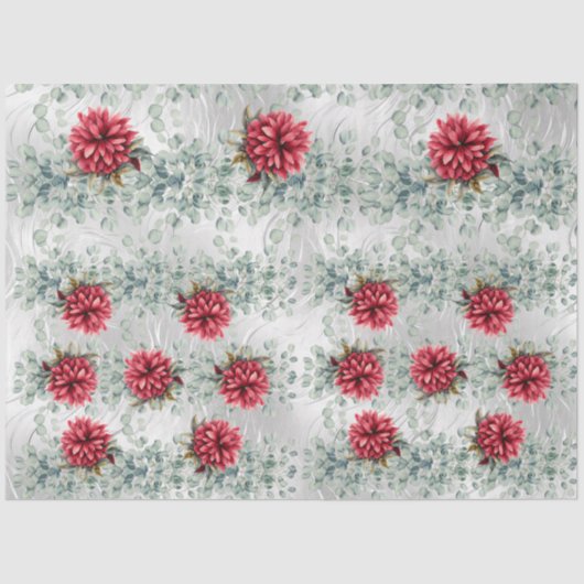 Eucalyptus & Red Flowers on  Faux Foil Decoupage  薄葉紙 (正面)