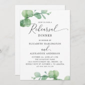 Eucalyptus Rehearsal Dinner. Elegant Script Garden 招待状 (正面/裏面)