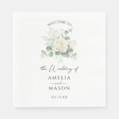Eucalyptus Rose Floral White Paper Wedding スタンダードランチョンナプキン (正面)