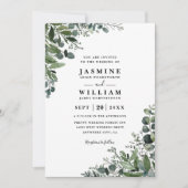 Eucalyptus Rustic Elegant Modern QR Code Wedding 招待状 (正面)