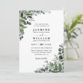 Eucalyptus Rustic Elegant Modern QR Code Wedding 招待状 (スタンド正面)