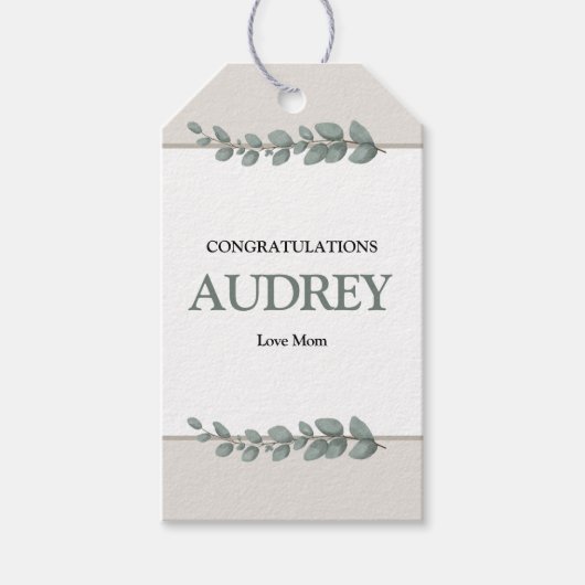 Eucalyptus Rustic Floral Baby Shower ギフトタグ (正面)