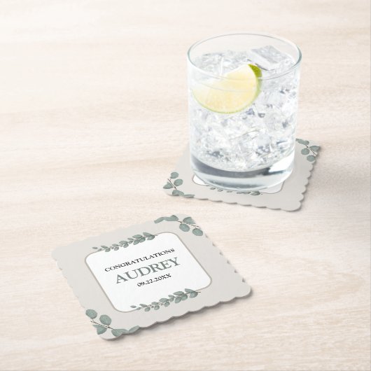 Eucalyptus Rustic Floral Baby Shower ペーパーコースター (インサイチュ)