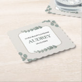 Eucalyptus Rustic Floral Baby Shower ペーパーコースター (アングル)