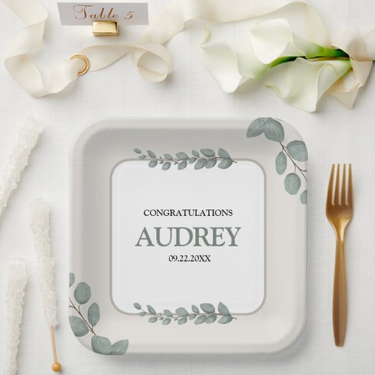 Eucalyptus Rustic Floral Baby Shower ペーパープレート (ウェディング)