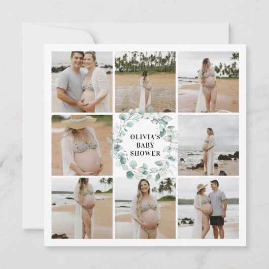 Eucalyptus Rustic Photo Baby Shower 招待状 (裏面)