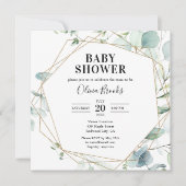 Eucalyptus Rustic Photo Baby Shower 招待状 (正面)