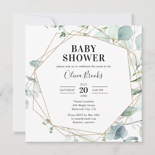 Eucalyptus Rustic Photo Baby Shower 招待状 (正面)