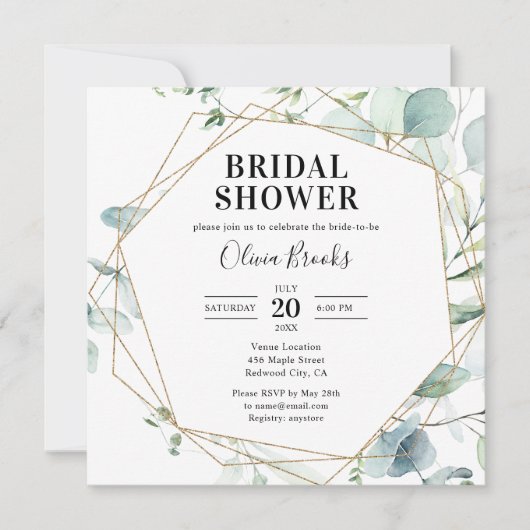 Eucalyptus Rustic Photo Bridal Shower 招待状 (正面)